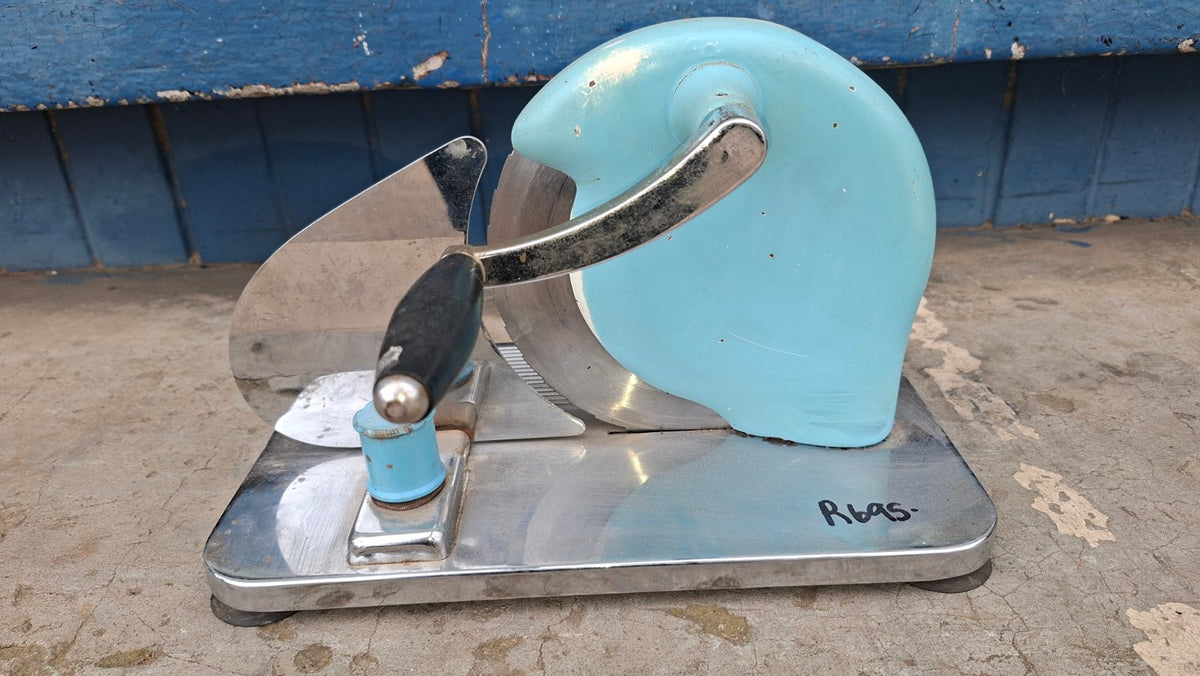 Manual turquoise stainless steel food slicer