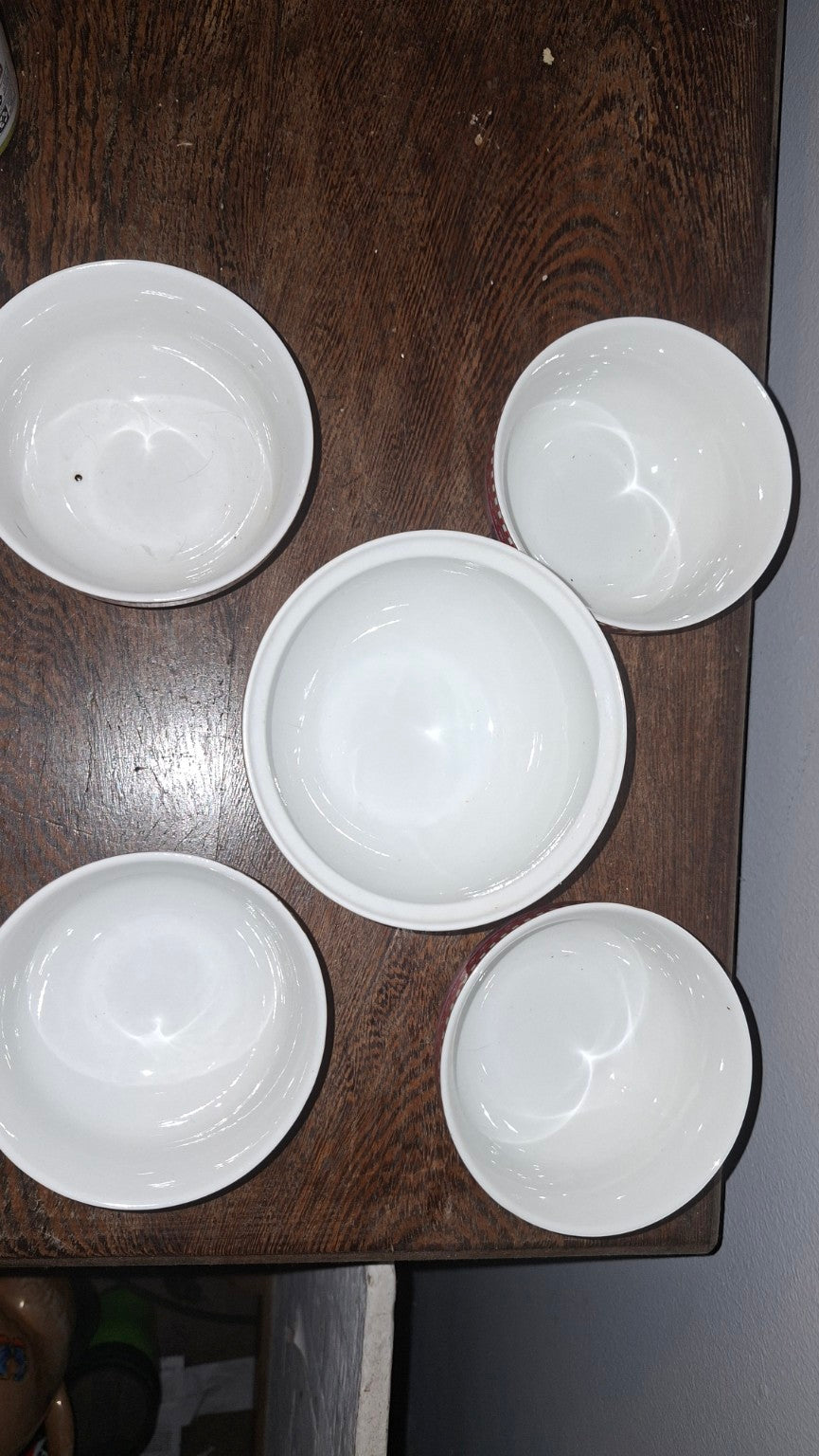 PiP Home pink and red floral porcelain bowls - set of 5