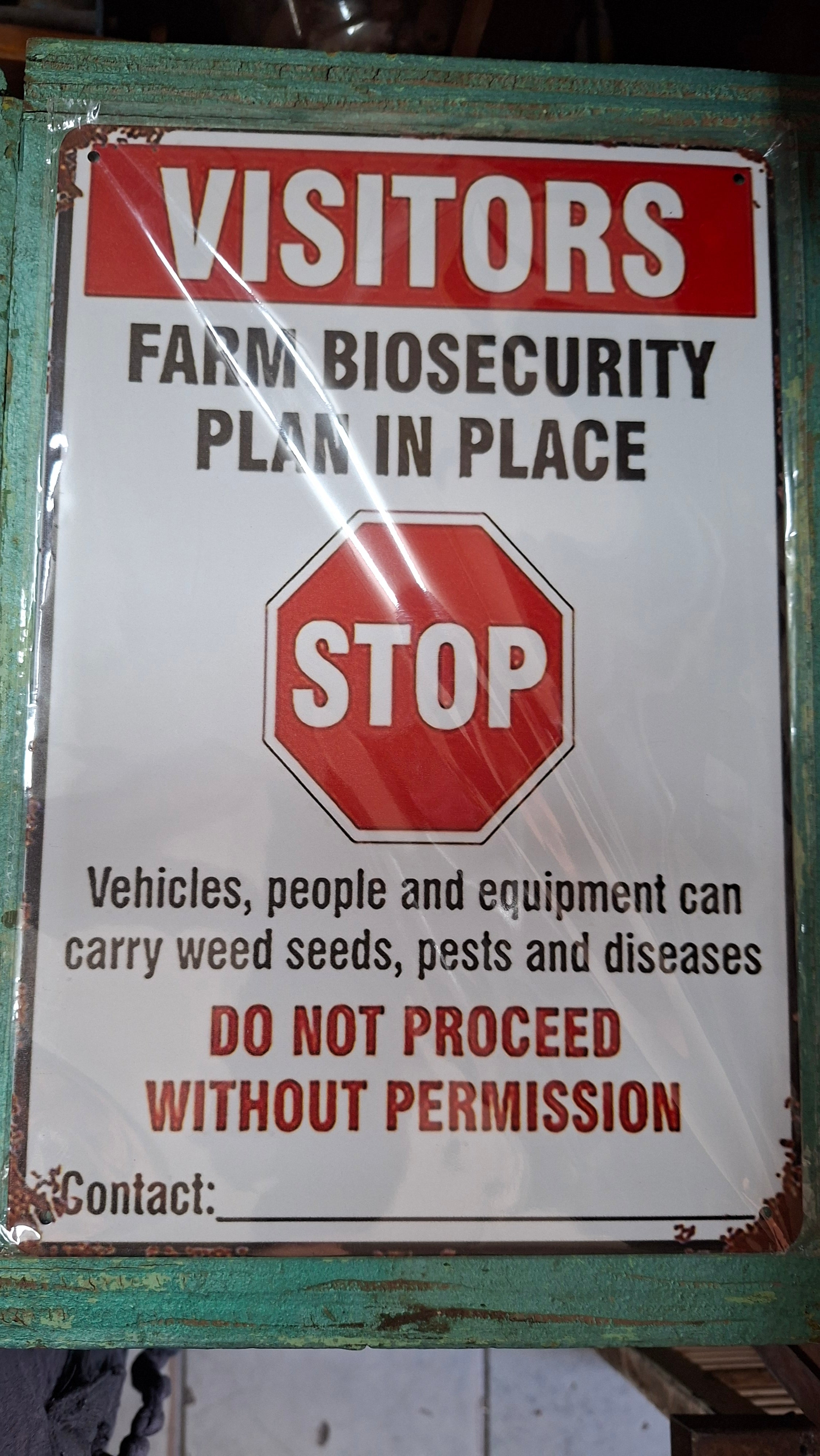 "Farm Biosecurity Plan In Place" Metal Stop Sign