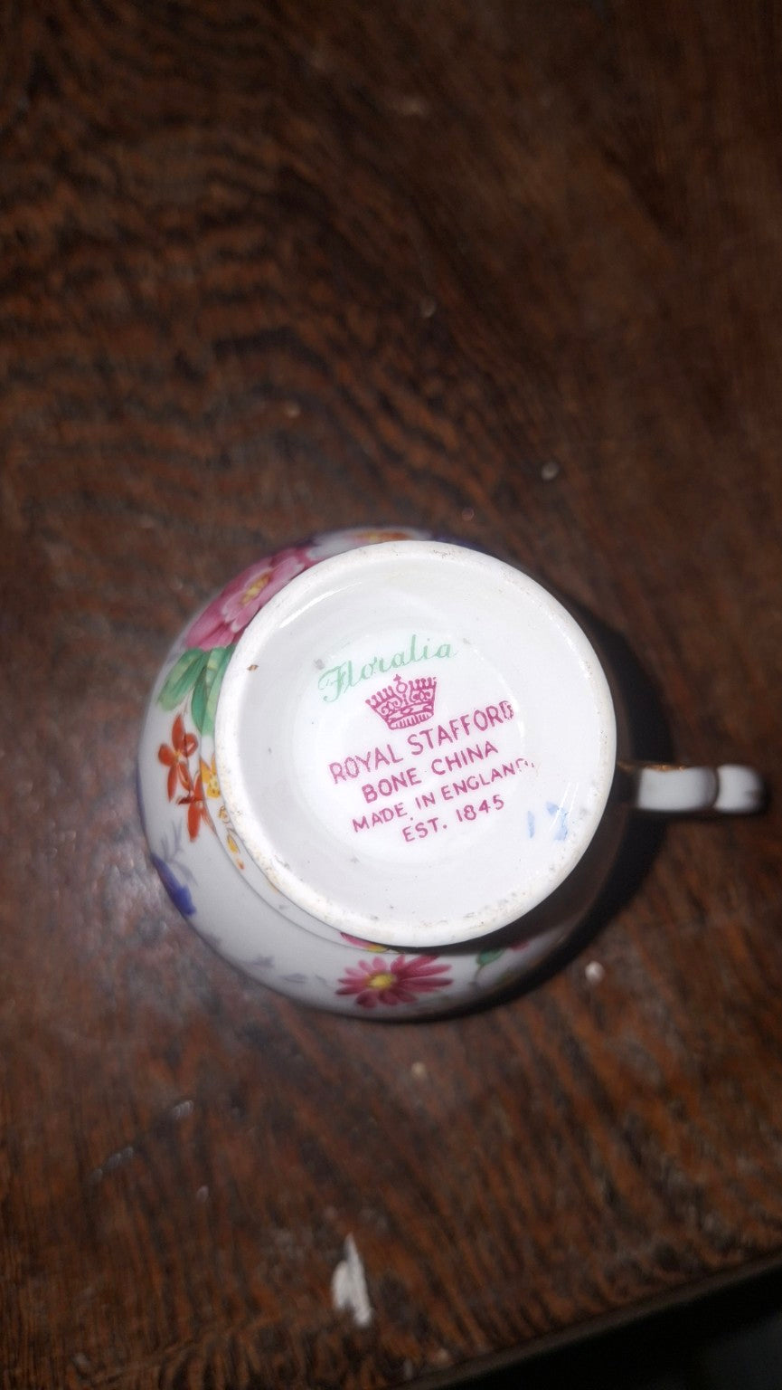 Royal Stafford Floralia backstamp showing bone china made in England